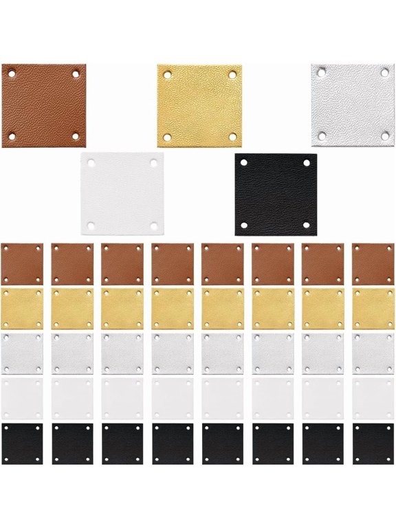 50Pcs 5 Colors PU Leather Labels Handmade Embossed Tag Bags Shoes Hat Accessories Square 25x25x1mm Hole: 2mm 1pc/color