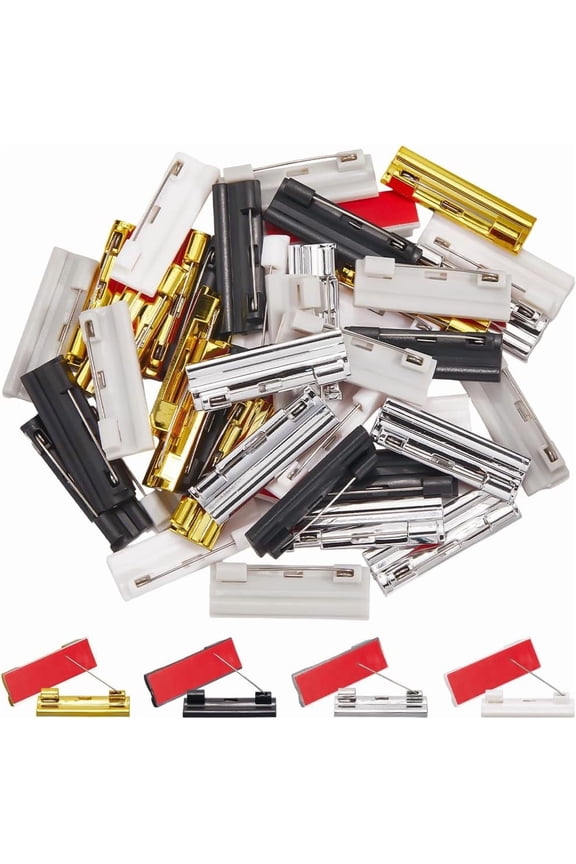 50Pcs 5 Colors Self Adhesive Pin Backs Name Tag Backing Pin Plastic Safety 1.57 Inch Black Colorful Blank Badge Back Bar Iron Label Brooch Findings for ID Cards Badges Bags Clothes DIY Decor diy