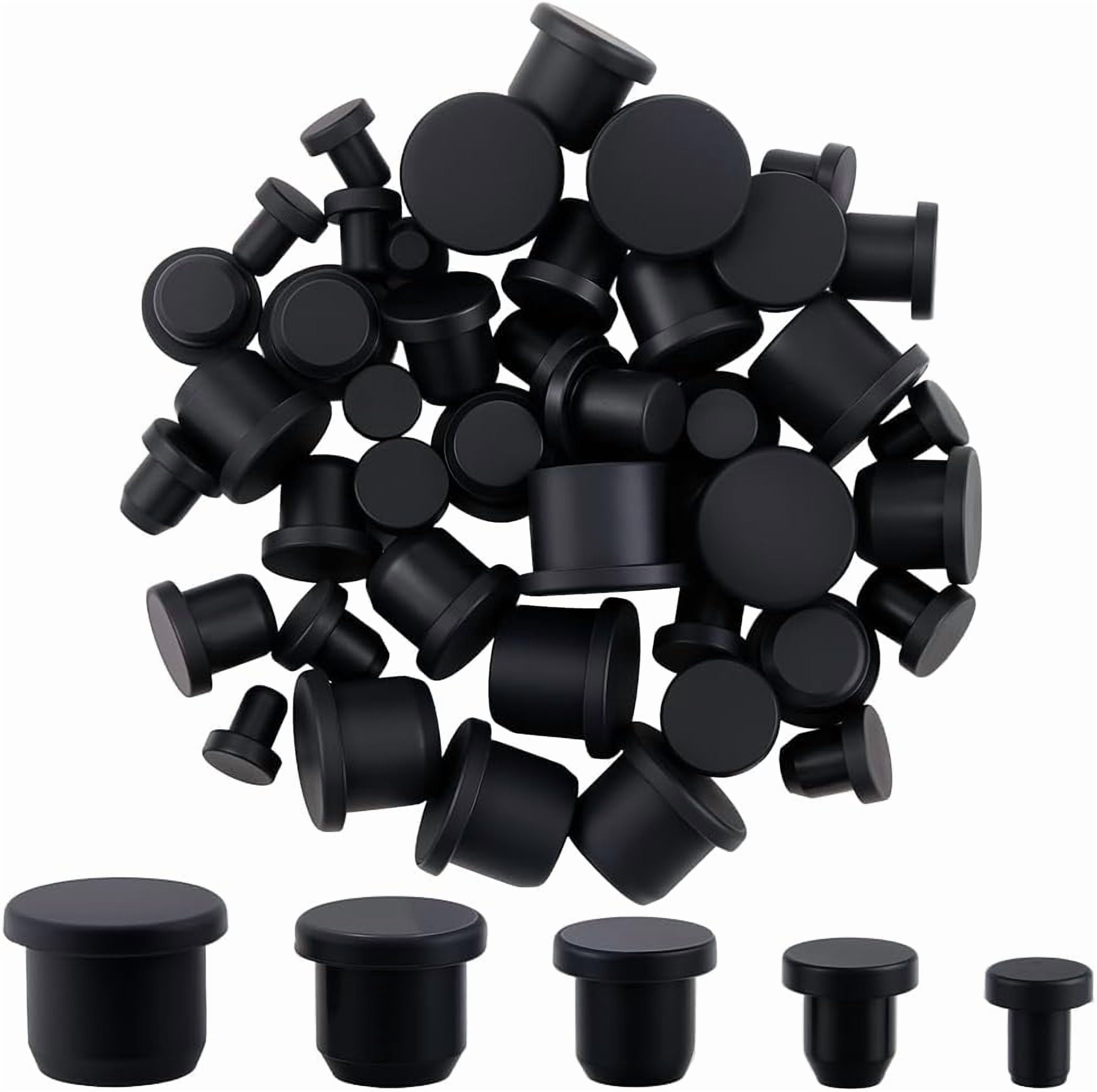 50Pcs 5 Sizes Black Hole Plugs Round Silicone Stoppers Assortment Kit ...
