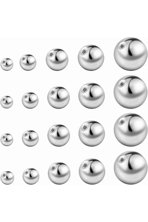 50Pcs 5 Sizes Screw Ball Backs for Threaded Post 304 Stainless Steel Round Earring Backs Metal Ear Nuts Replacement 19/20 Gauge for Stud Earring Making Supplies