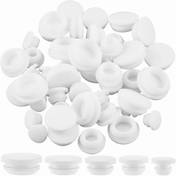 50Pcs 5 Sizes Silicone Hole Plug White Rubber Tapered Round Waterproof Button Tube End Cover Soft Flexible Reusable Stopper Plugs Fit for Furniture Bottle Pipes 0.1-0.4 Inch Inner Diameter for DIY