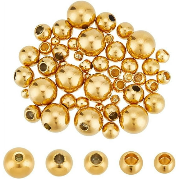 50Pcs 5 Sizes Stainless Steel Round Memory Wire Cord End Golden Half Drilled Beads Ball End for DIY Necklace Bracelet Jewelry Making for making