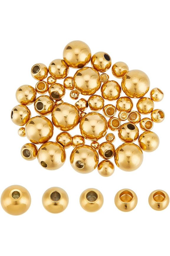 50Pcs 5 Sizes Stainless Steel Round Memory Wire Cord End s Golden Half Drilled Beads Ball End Jewelry End for DIY Necklace Bracelet Jewelry Making DIY