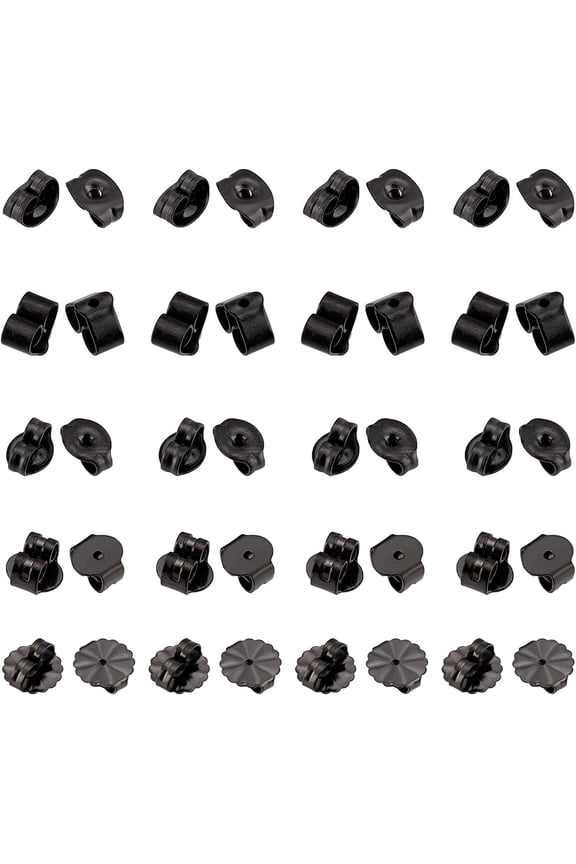 50Pcs 5 Style 304 Stainless Steel Ear Nuts Butterfly Earring Backs for Post Earrings Electrophoresis Black 5~10.5x4.5~10.5x3~4.5mm Hole: 0.8~1.2mm 10pcs/style