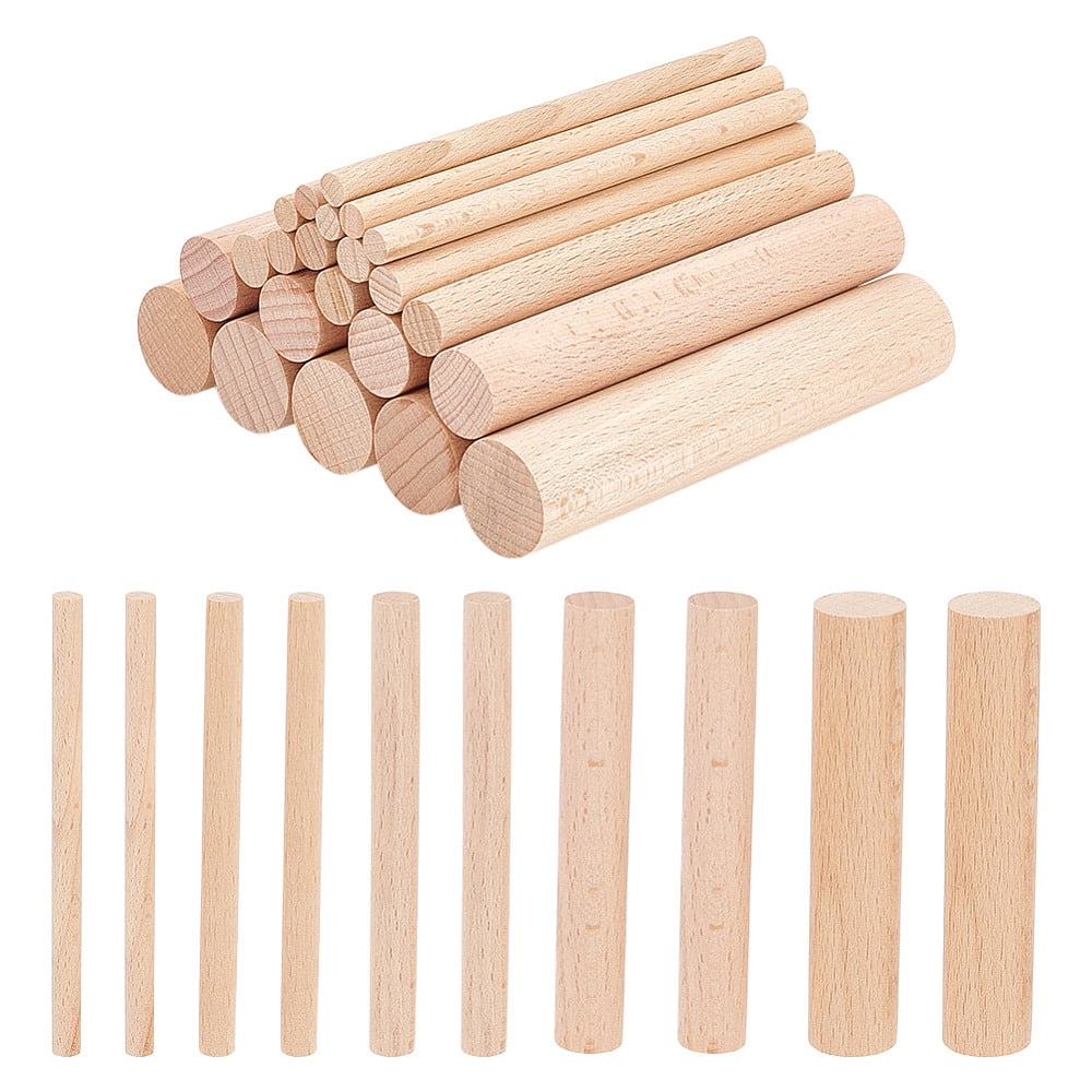 50Pcs 5 Style Solid Beech Wood Craft Sticks Dowel Rods Column Bisque 100x6~20mm 10pcs/style