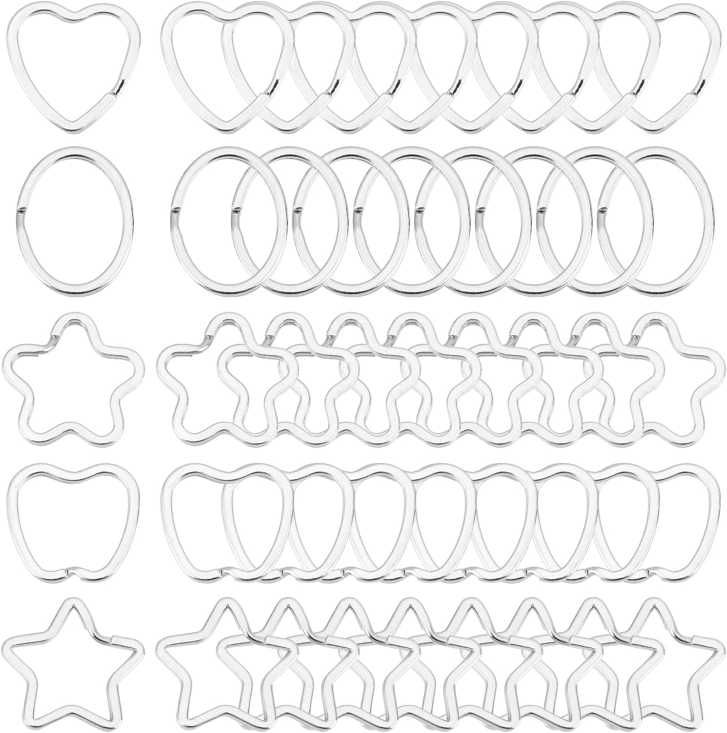50Pcs 5 Style Split Key Ring Love Heart Shape Star Oval Flower Shapes ...