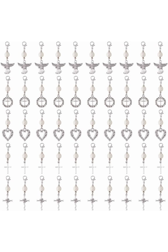 50Pcs 5 Styles Clip on Charm Stitch Marker Charm Zipper Pull Charms Angel Wing Charms with Lobster Clasp Vintage Alloy Pendant for DIY Bracelet Jewelry Making Crafts Decoration