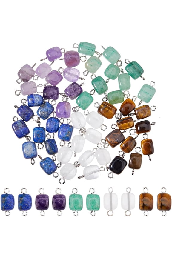 50Pcs 5 Styles Natural Gemstone Connector Charms Rectangle Gemstone Beads Charms Connectors with Golden Double Loops Stone Links for DIY Jewelry Making Hole: 1.8-3mm for making
