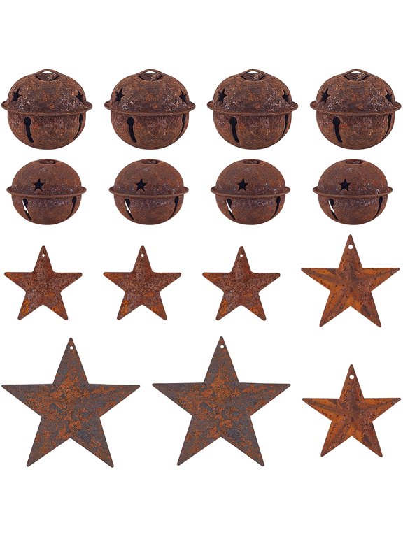 50Pcs 5 Styles Rust Iron Bell with Star Pendants Raw(Unplated) 30~97mm 10pcs/style DIY