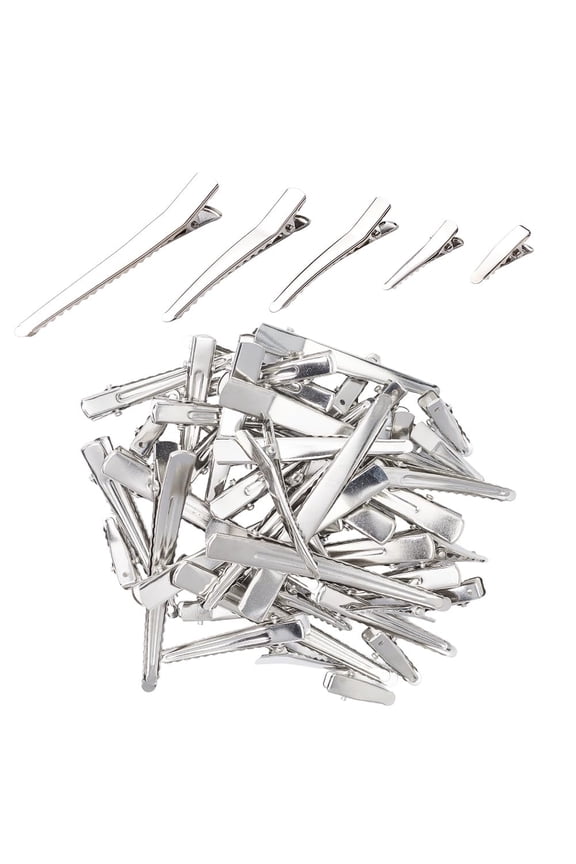 50Pcs 5 Styles Silver Metal Hair Clips Duck Billed Sectioning Hairpins Iron Blank Plain Gator Non Slip Single Prong Teeth Hair Holder Clasps French Barrette for Women