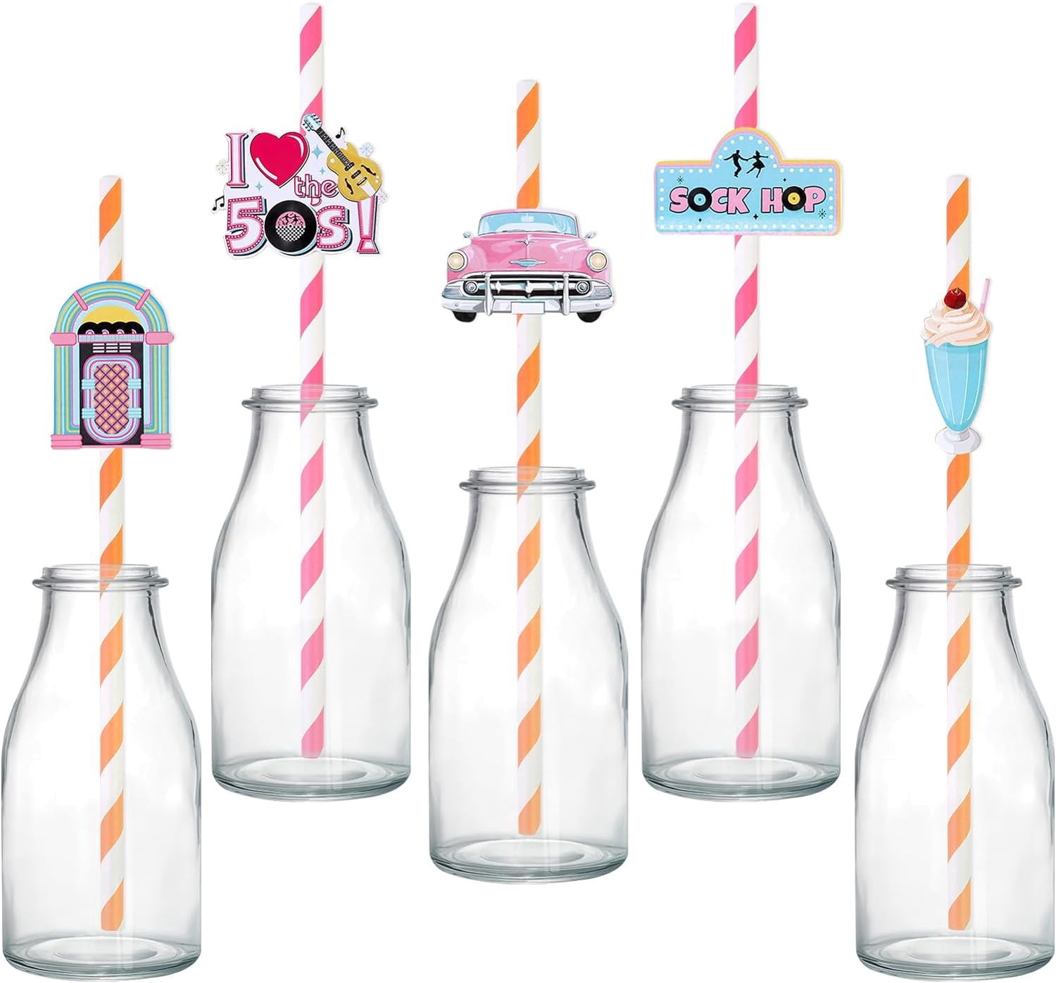 50Pcs 50s Sock Hop Straws, 1950s Rock and Roll Party Favors Include ...