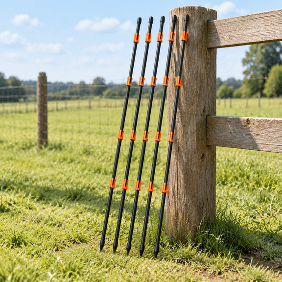 50Pcs 57.5inch Electric Fence Posts, Plastic Coated Stainless Steel with Adjustable Clips