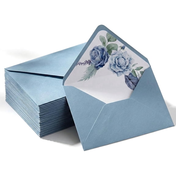 50Pcs 5x7 Inch Invitation Envelopes Set,150GSM Dusty Blue V-Flap Greeting Card Envelopes, Gift Card Sleeves for Mailing Wedding Baby Shower Birthday