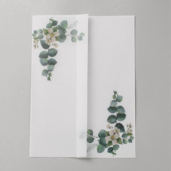 50Pcs 5x7inch Vellum Jackets Bulk Semitransparent White Rectangle Greenery Leaf Flower Pattern Parchment Paper Envelopes Pre Folded Jacket