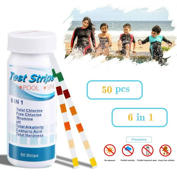 50Pcs 6 in 1 SPA Pool Test Strips for PH Total Chlorine Alkalinity Cyanuric Acid,50pcs
