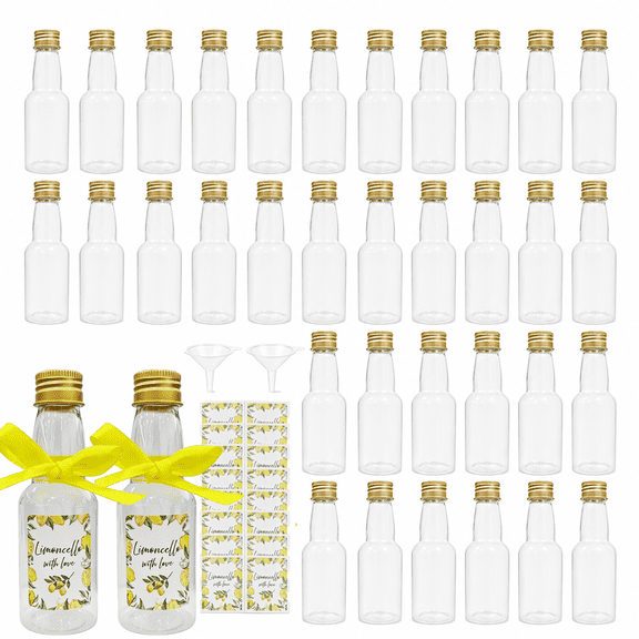50Pcs 60ml Mini Empty Bottles Gold Caps Lemon Labels Yellow Ribbons Italian Party Favors
