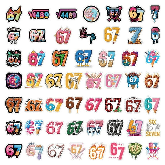 50Pcs 67 Stickers Six Seven Meme Sticker Funny Waterproof Decals for Laptop Phone Water Bottle Luggage Trendy Internet Decor for Adults Teens Holiday Gifts