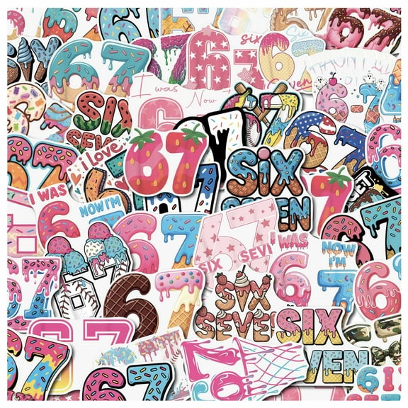 50Pcs 67 Stickers Six Seven Meme Sticker Waterproof Decals for Phone Luggage Ebook Readers Laptop Cool DIY Craft Gifts for Adults Teens Party Supplies