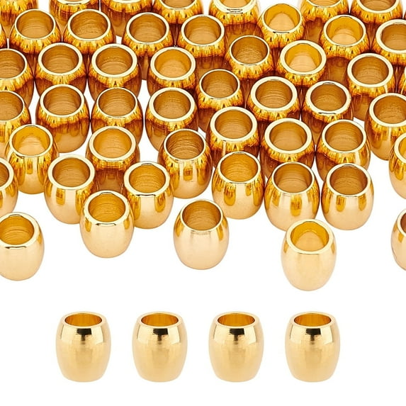 50Pcs 6mm Stainless Steel Golden European Beads Large Hole Beads Barrel Spacer Beads Loose Beads Fit
