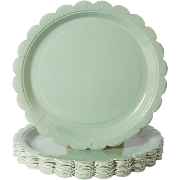50Pcs 7in Scalloped Disposable Paper Plates Dessert Cake Party Plates for Wedding,Bridal Shower Birthday Party Supplies (Green)