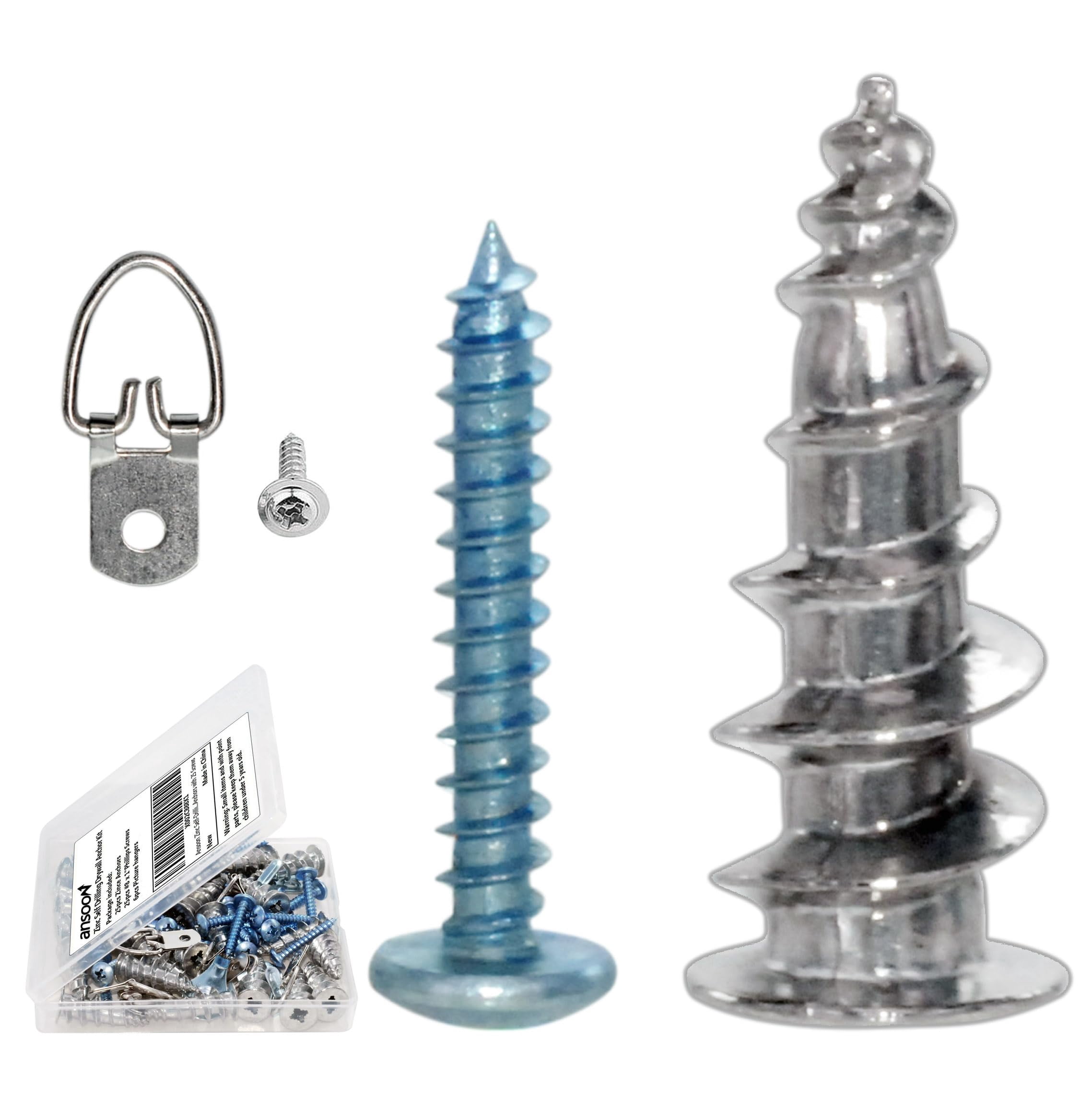 50Pcs #8 Self Drilling Metal Drywall Anchors and Screws kit, 25 Heavy Duty Hollow Sheetrock Anchors + 25 1-1/4'' Screw, No Pre Drill Hole Required - Hold 75lbs for Wall Hanging and Mounting