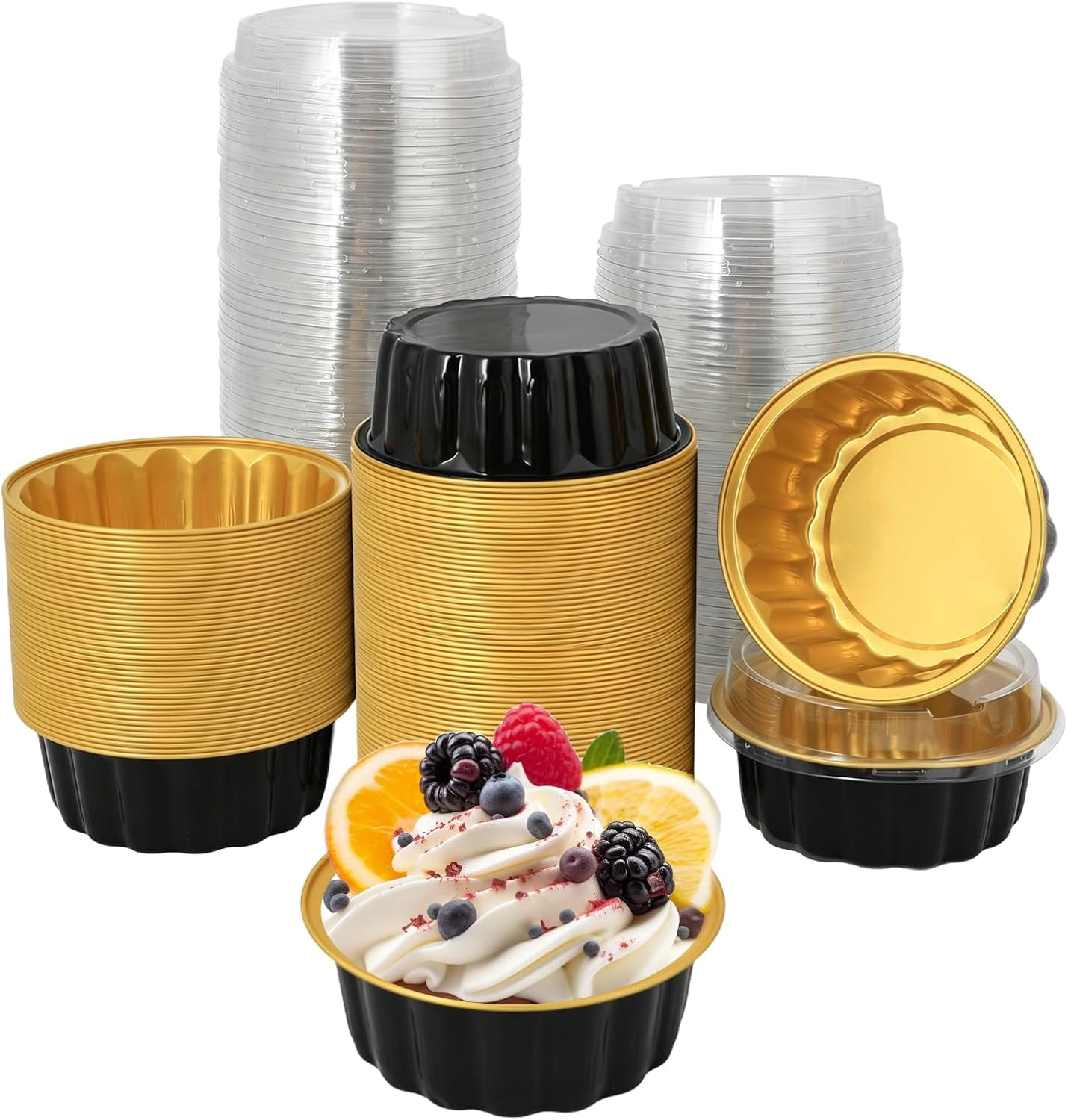 Round Baking Pan Rack 50Pcs 8 oz Round Cake Pans with Lids Aluminum Foil Baking Cups,Black ...