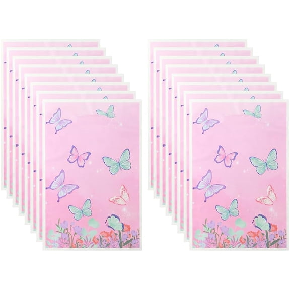 50Pcs 9.8 x 6.5 Inch Pink Butterfly Candy Bags Aesthetic Goodie Bags Rectangle Paper Colorful Insect Small Wrap Present Pouches