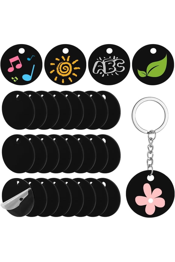 50Pcs Acrylic Circle Blanks 40mm Flat Round Disc Ornaments with Hole Stamping Tags Opaque Pendant Charms for Engraving Christmas Lanyards DIY Keychain Project Crafting Black