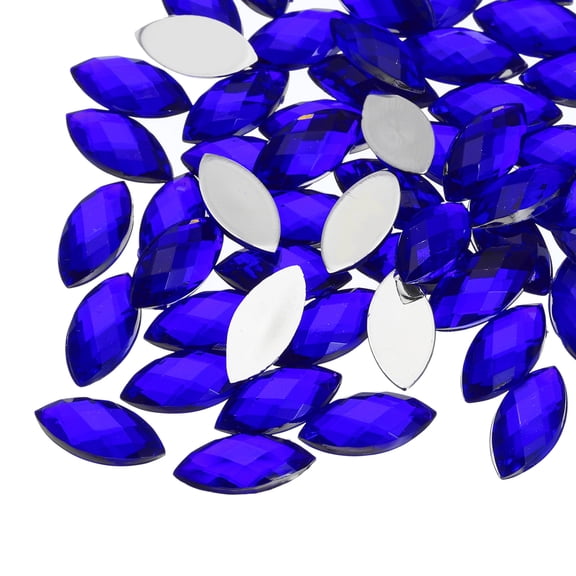 Uxcell 50Pcs Acrylic Horse Eye Gems Flat Back Artificial Rhinestones for DIY Crafts Bead Dark Blue