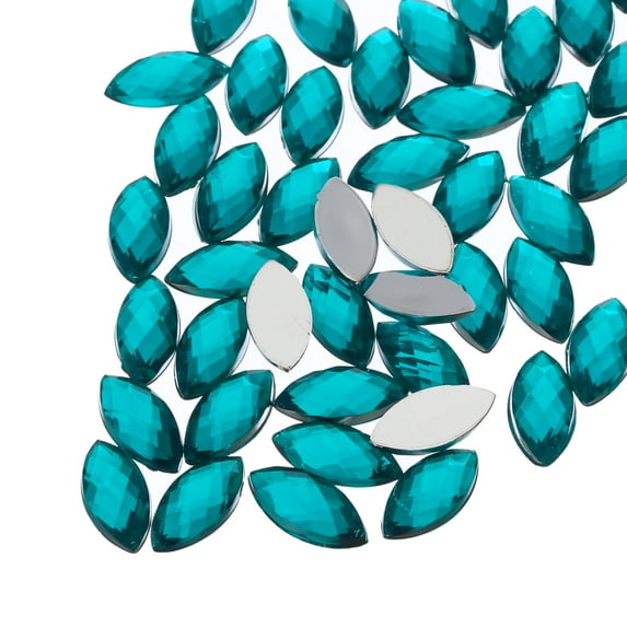 50Pcs Acrylic Horse Eye Gems 7x15mm Flat Back Artificial Rhinestones for DIY Crafts Bead Wedding Party Lake Blue