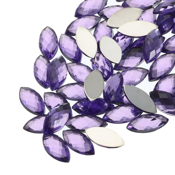 50Pcs Acrylic Horse Eye Gems 7x15mm Flat Back Artificial Rhinestones for DIY Crafts Bead Wedding Party Light Purple