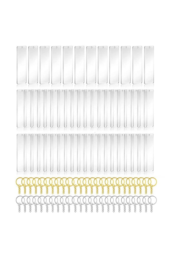 50Pcs Acrylic Keychain Blanks with Rings Clear for Chains Rectangle Acrylic Blanks for Crafting