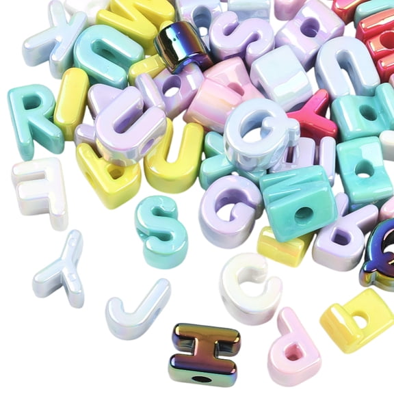 50Pcs Acrylic Letter Beads Large Alphabet Bead Bulk Random Chunky Capital Letters Iridescent UV Plated Initial Loose Spacer DIY