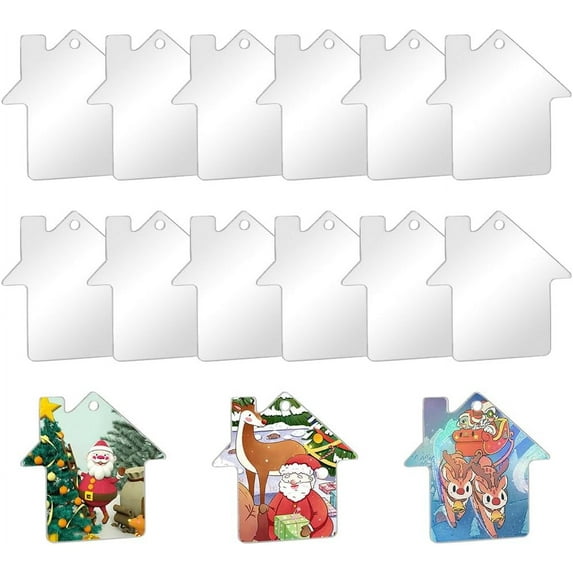 50Pcs Acrylic Ornament Blanks Acrylic Christmas Ornaments Acrylic Blank Gift Tags House Shape Clear Plastic Blanks Acrylic Christmas Blanks for Vinyl Party Decor Engraving Painting DIY Craft