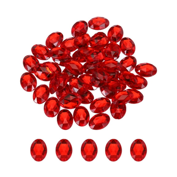 50Pcs Acrylic Oval Gems 13x18 mm Flat Back Artificial Rhinestones for DIY Crafts Bead Wedding Party Red