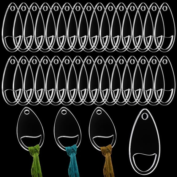 50Pcs Acrylic Thread Winding Boards Teardrop Floss Bobbin Thread Organizer Card for Cross-Stitch Clear 55x29x3mm