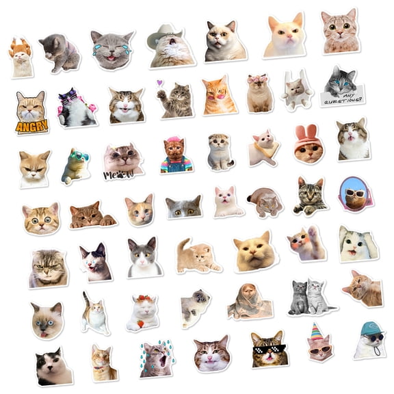 50Pcs Adorable Kitten PVC Sticker Removable Adhesive Decorative Sticker for Notebook Phone Case Laptop Scrapbooking