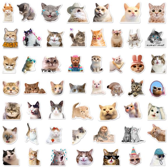 50Pcs Adorable Kitten PVC Sticker Removable Adhesive Decorative Sticker for Notebook Phone Case Laptop Scrapbooking