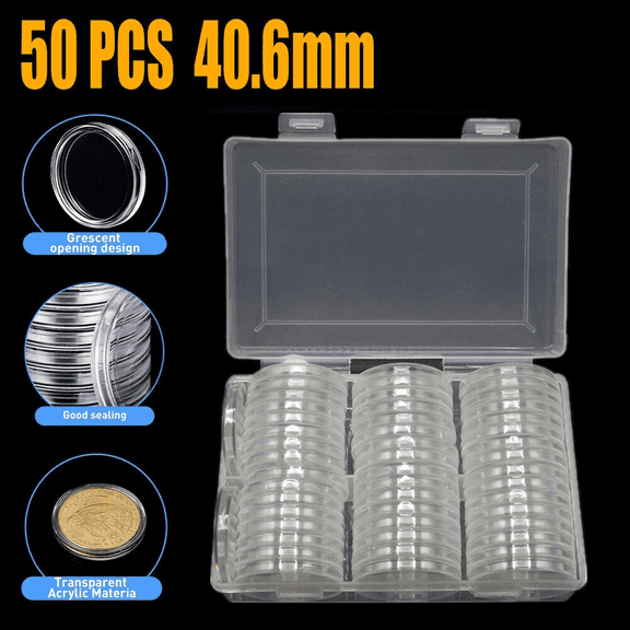 50Pcs Airtight Direct-Fit Coin Holders 40.6mm for 1 oz American Silver Eagle