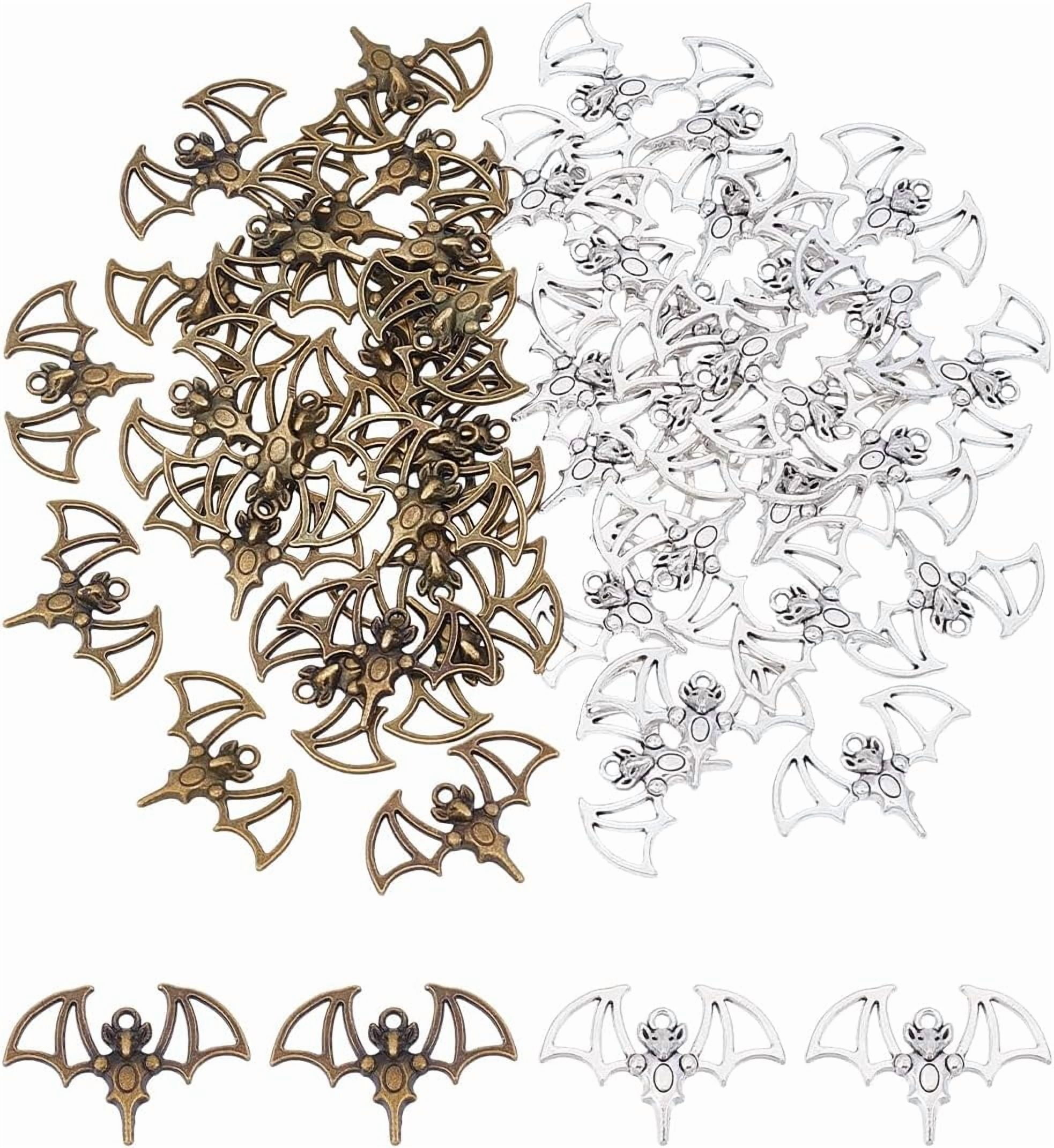 50Pcs Alloy Bat Pendants Tibetan Style Vampire Bat Charms Night Flying ...