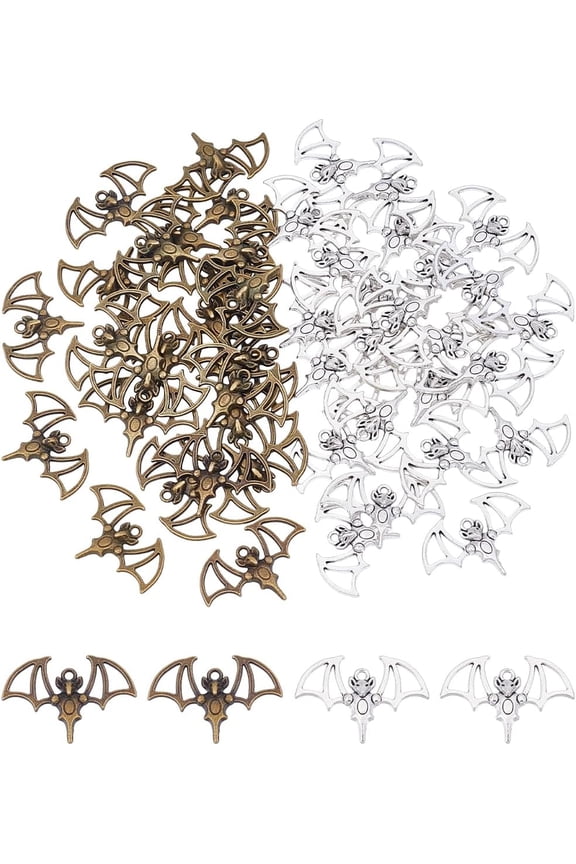 50Pcs Alloy Bat Pendants Tibetan Style Vampire Bat Charms Night Flying Vampire Charms for DIY Jewelry Making 32.5x22mm Colorful