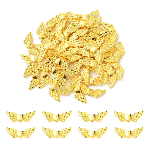50Pcs Alloy Beads Heart Wing Lead Free & Cadmium Free Golden 22x9x3mm Hole: 1mm