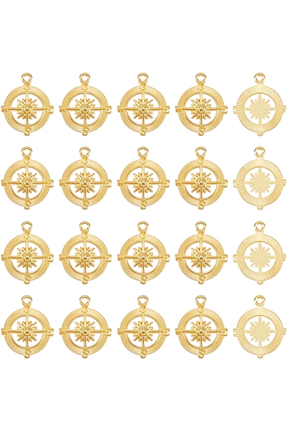 50Pcs Alloy Pendants Compass Golden 29x24x2.5mm Hole: 2.3mm DIY