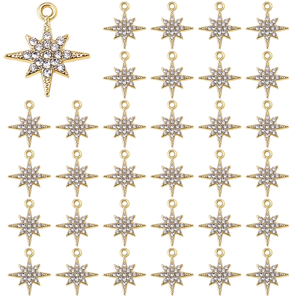 50Pcs Alloy Rhinestone Pendants Star Charms Golden 18x15x2mm Hole: 2mm ...