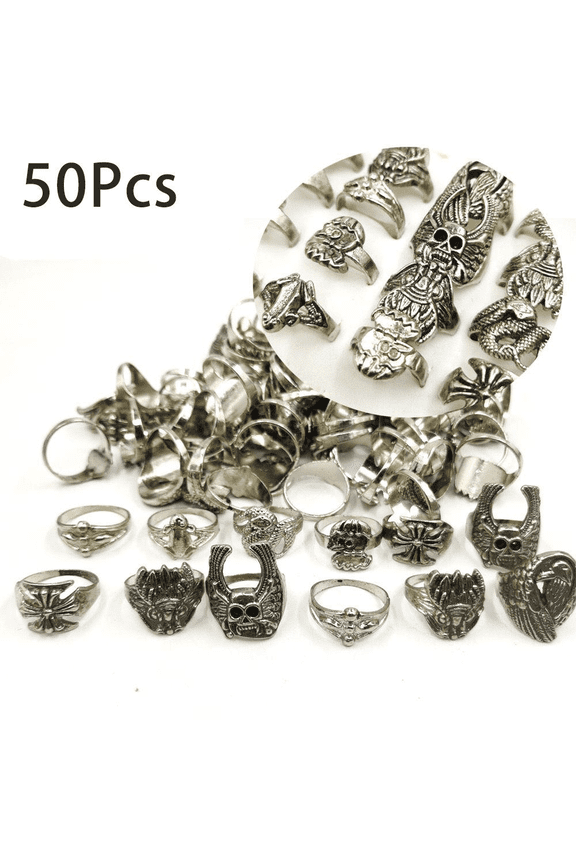 50Pcs Alloy Skull Head Ring - A Grand Ring with a Skull Head Design