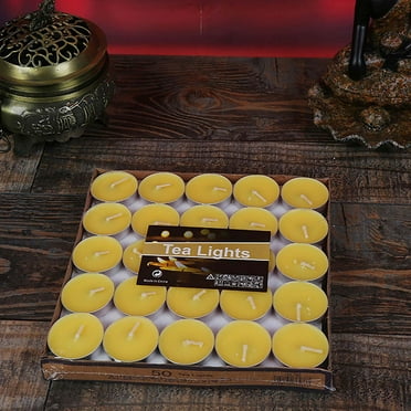 50Pcs Aluminum Boxes Romantic Candles,Assorted Colors Tea Lights Candles,1.5-2 Hour Burn Time Romantic Sweet Scented Candle,for Romantic Anniversaries or Valentine's Day Dinner（Yellow）