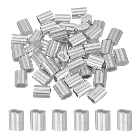 50Pcs 1/8" Aluminum Crimping Loop Sleeve for Wire Rope and Cable, Double Holes