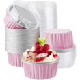 thumbnail image 1 of 50Pcs Aluminum Foil Baking Cups with Lids, 5oz Disposable Muffin Cupcake Ramekins, Cupcake Foil Liners Mini Tart Pie Tin Pan Holder for Souffle, Pudding, Party, Wedding, Pink, 1 of 7