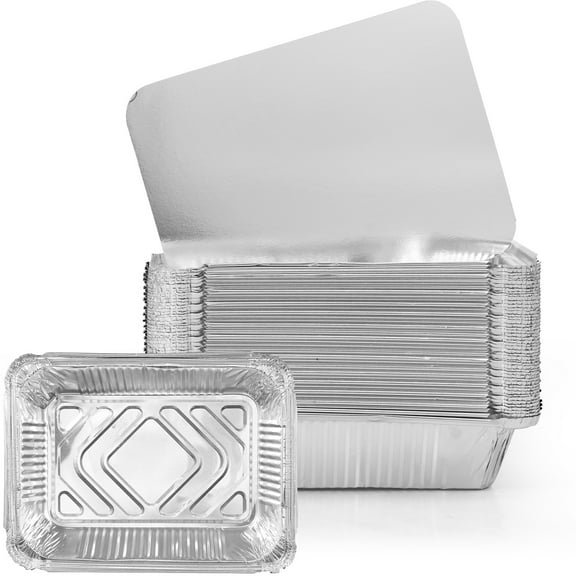 50Pcs Aluminum Foil Pans with Lids 100ml Aluminum Foil Baking Tray Non-Stick Aluminum Tins Rectangle Aluminum Foil Liners Aluminum Foil Containers for Air Fryer Oven Baking Cooking 8.66×6.29×2in