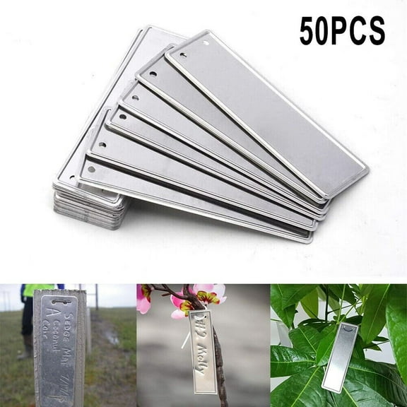 50Pcs Aluminum Plant Labels, Double Sided Metal Labels, Metal Label Tree ID Tags Durable & Waterproof Pot Label Tag Outdoor Marker for Indoor Outdoor Gardening Nursery